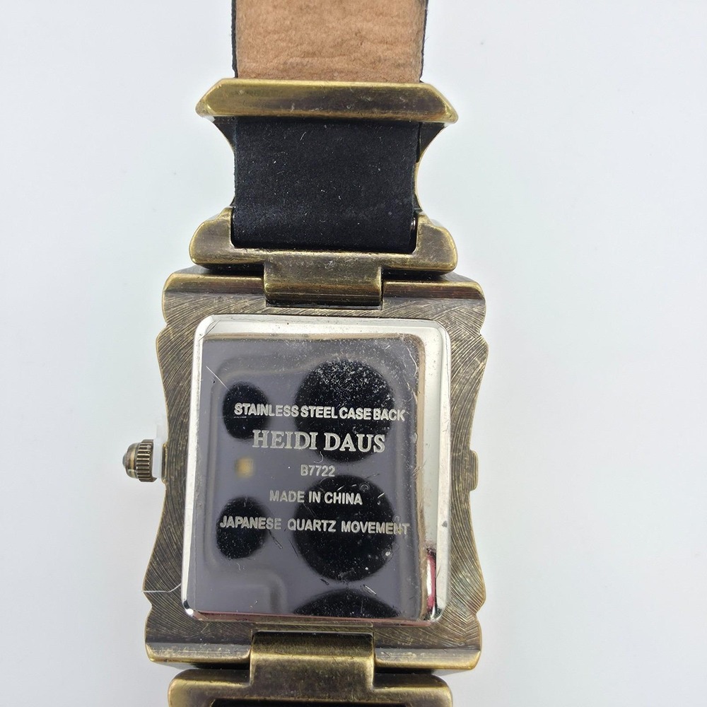 Vtg HEIDI DAUS Ladies Watch SWAROVSKI Crystals Black Leather Band Gold Finish 7" - Picture 5 of 14